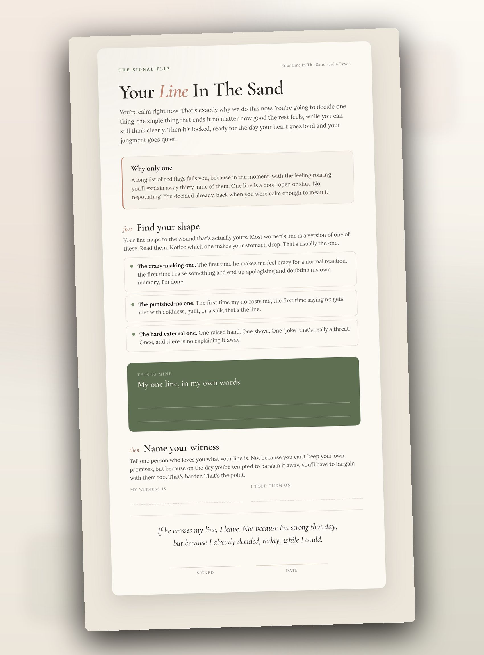 Your line in the sand worksheet